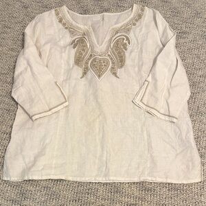 Simple NYC Embroidered Linen Tunic Top – Size XL